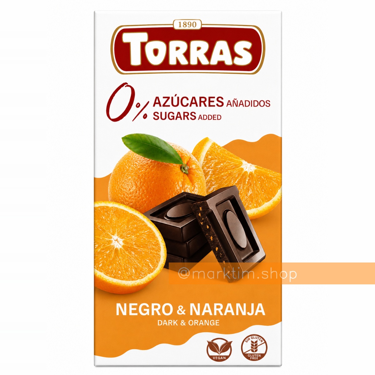 Шоколад чорний з апельсином без цукру Torras (75 г)